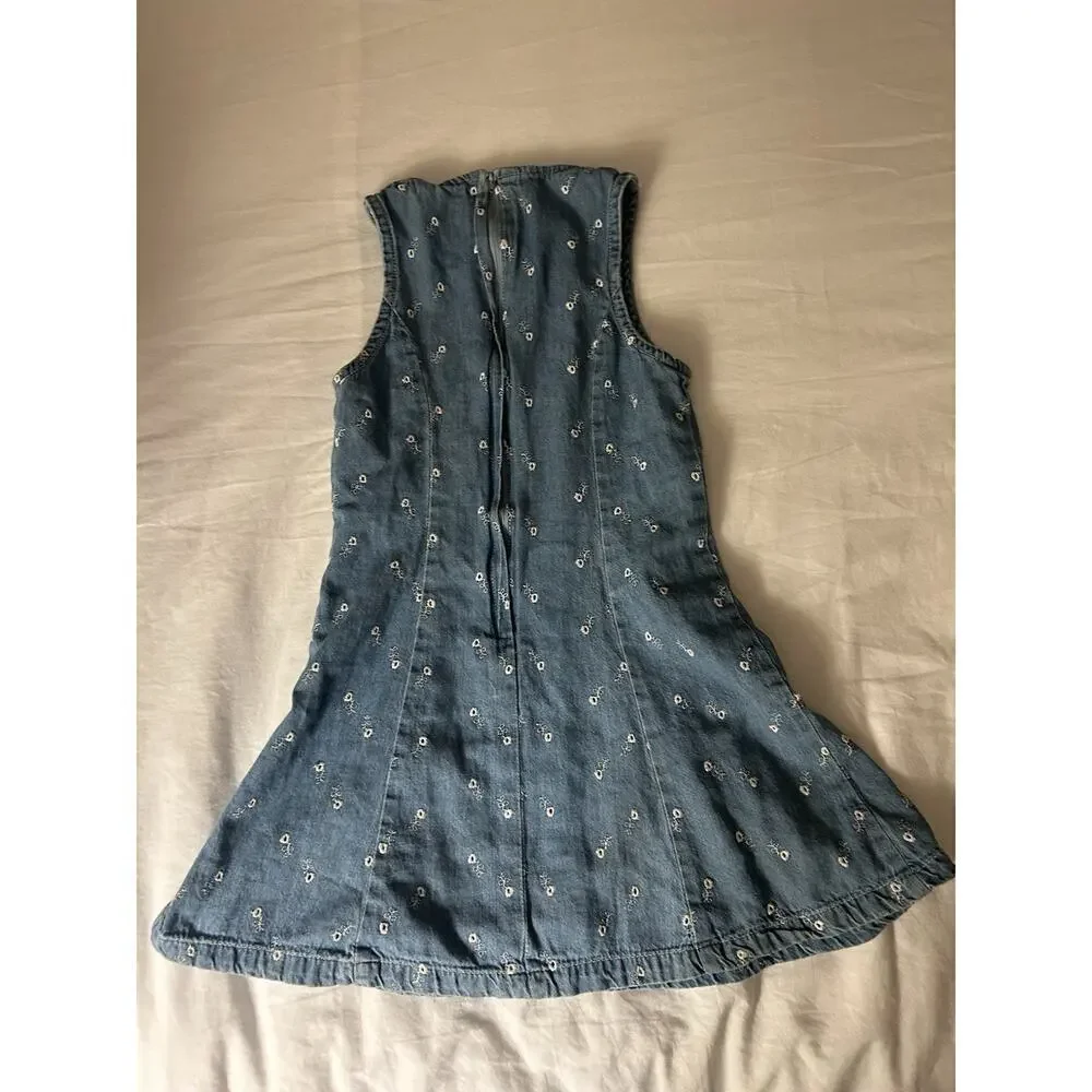 Vintage Guess Denim Dress Girls 7 Floral Sleeveless 90s Y2K Style